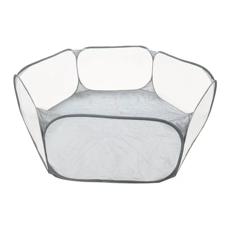 Portable Jelieora Venture transparent foldable pet playpen with mesh sides for puppies, cats, hamsters, rabbits, and guinea pigs.
