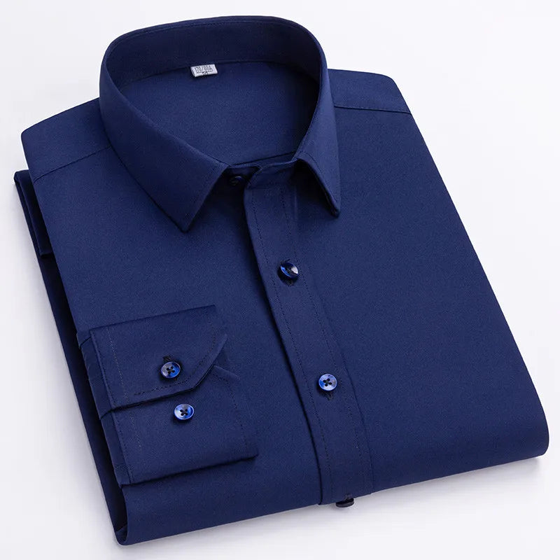 Men's slim fit long sleeve shirt by Jelieora Venture, featuring a classic collar and button-down front in a neutral color.