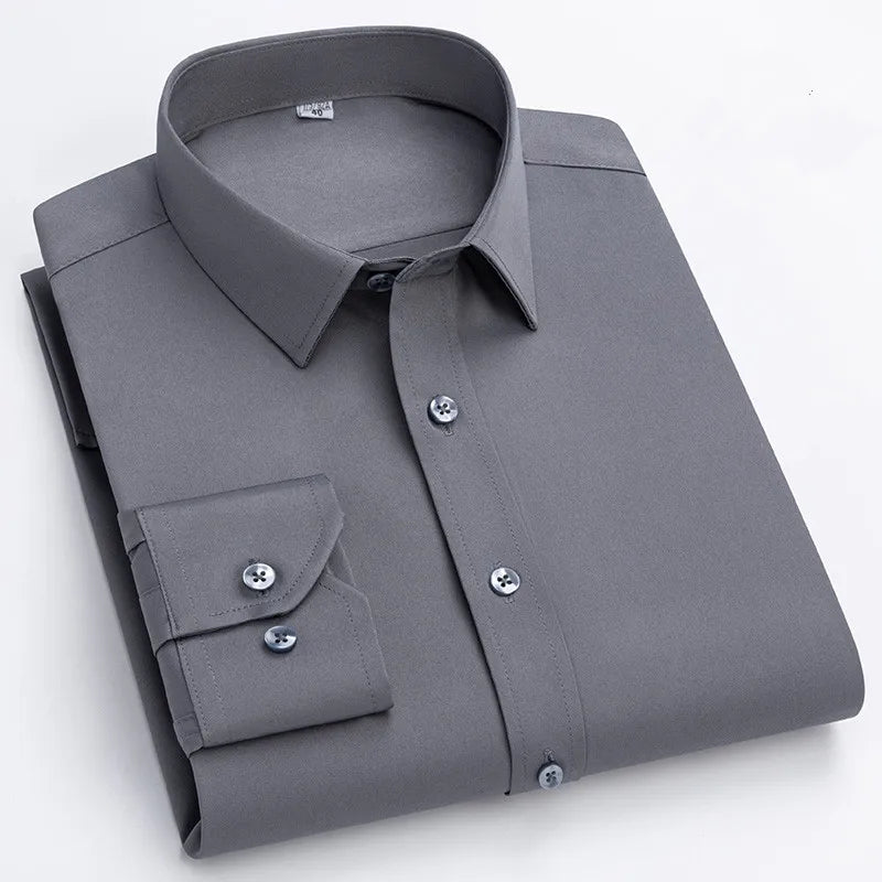Men's slim fit long sleeve shirt by Jelieora Venture, shown in a sleek design with a button-up front and classic collar.