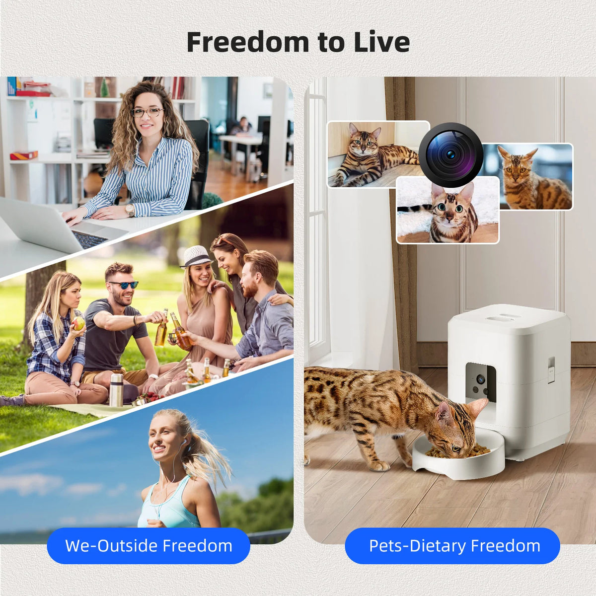 Jelieora Venture 2L automatic pet feeder with Wi-Fi, camera, and remote app control for cats and dogs, no power plug included.