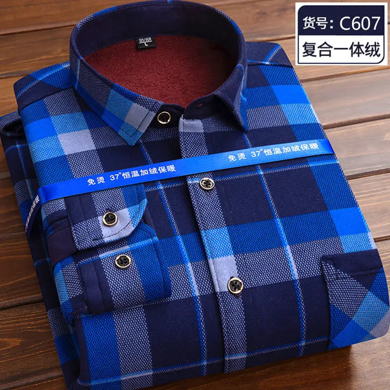 Men's fleece-lined plaid shirt jacket from Jelieora Venture, featuring a classic checkered pattern and cozy fabric for warmth.