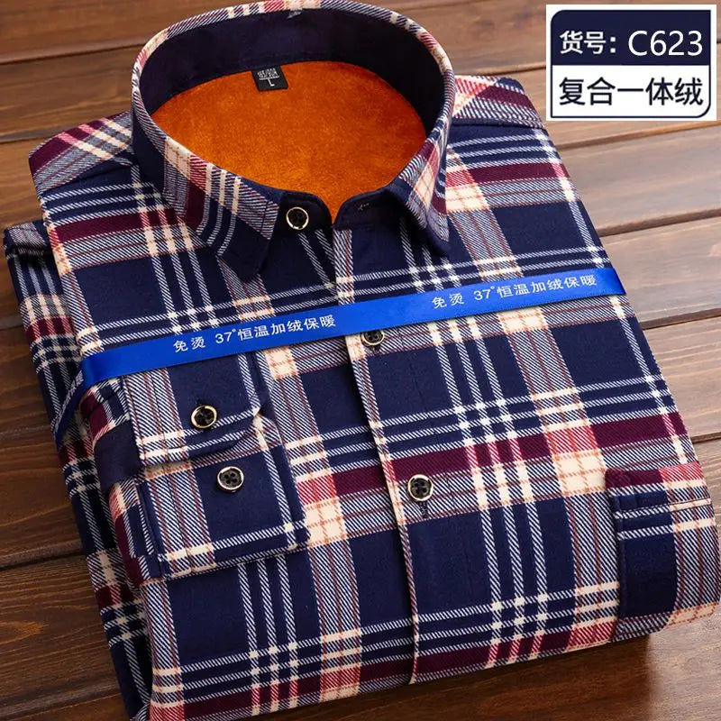 Men's fleece-lined plaid shirt jacket by Jelieora Venture, showing a warm, casual top with classic plaid pattern and button front.