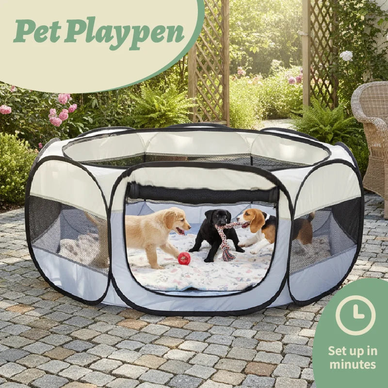 Jelieora Venture foldable small animal playpen with cover, indoor outdoor enclosure for chicks, puppies, kittens, and small pets.