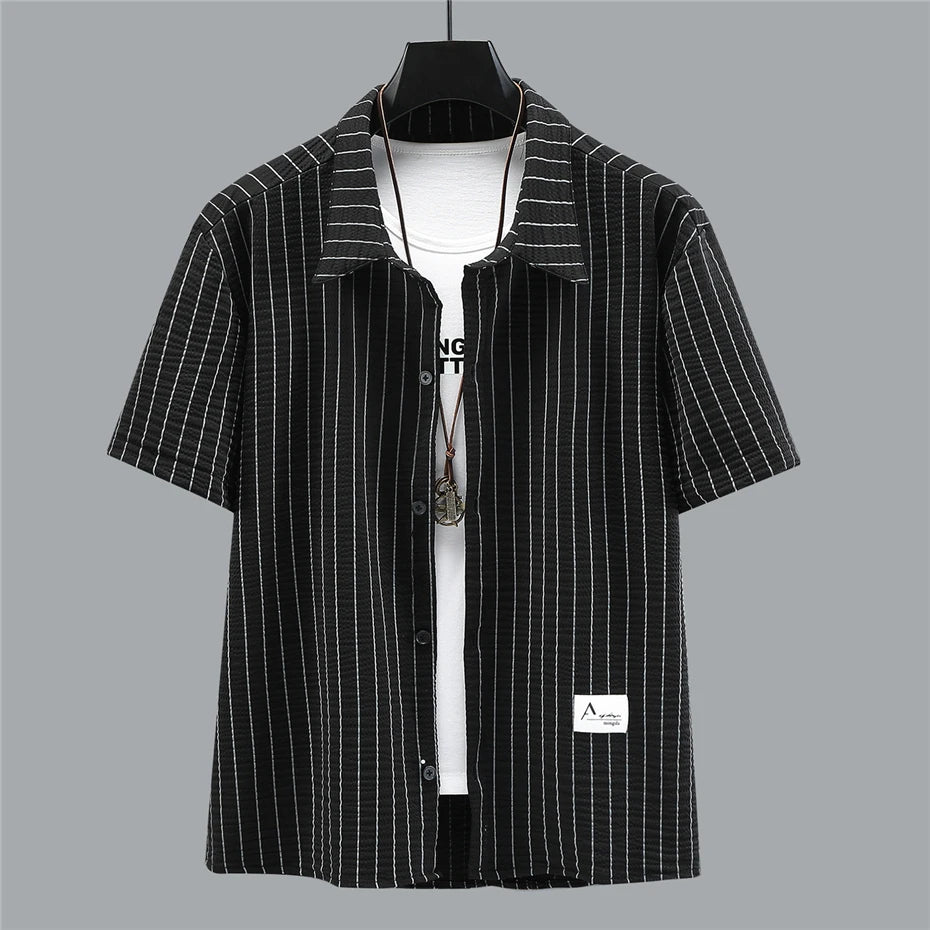 Men's plus size stripe shirt and shorts set by Jelieora Venture, summer co-ord in 4XL to 11XL, featuring stylish striped design.