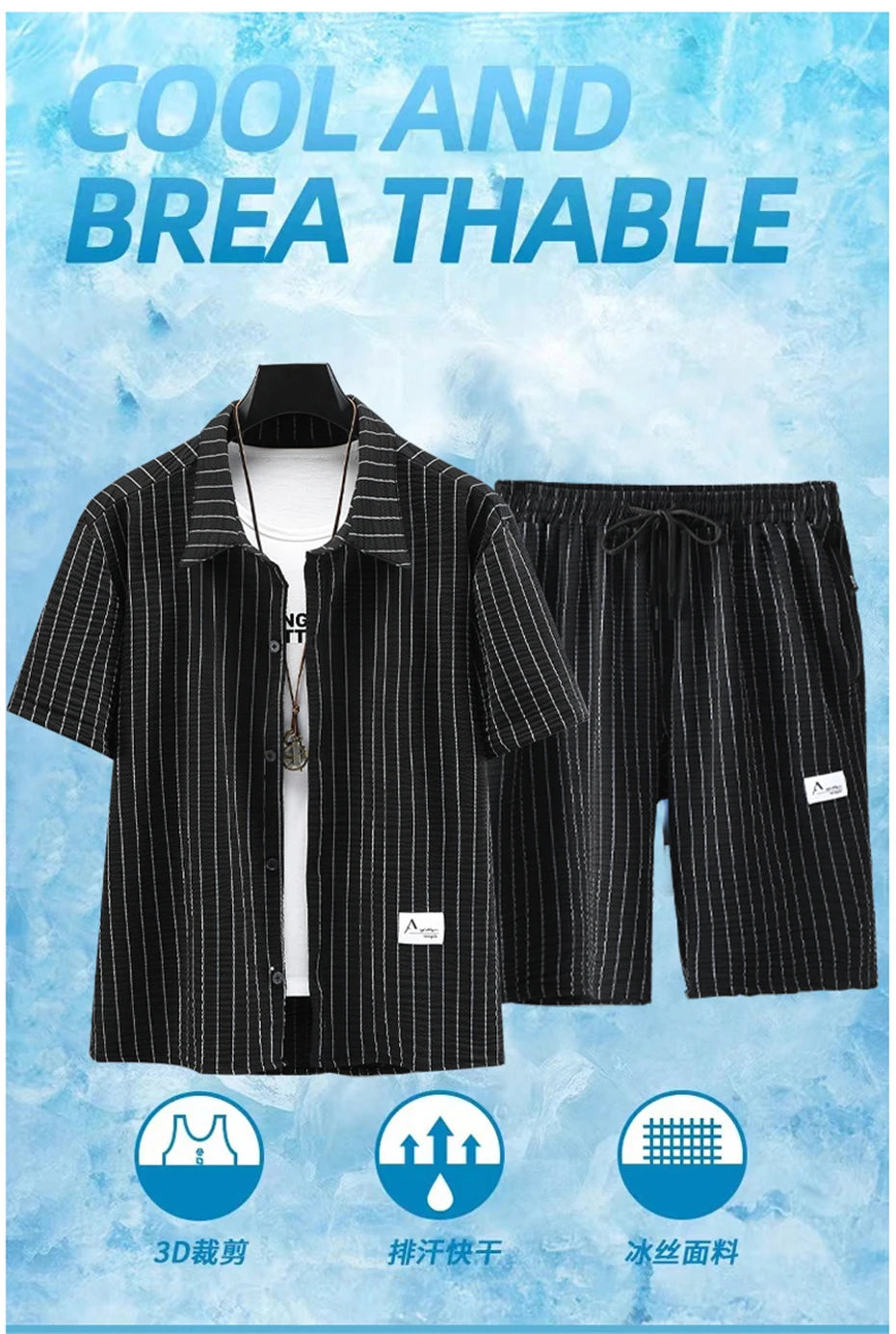 Men's plus size stripe shirt and shorts set in vibrant summer colors, featuring a casual style from Jelieora Venture.