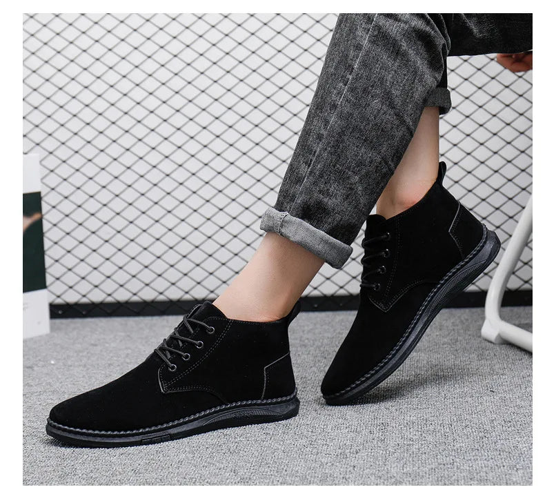 Men's High Top Faux Suede Lace-Up Casual Boots
