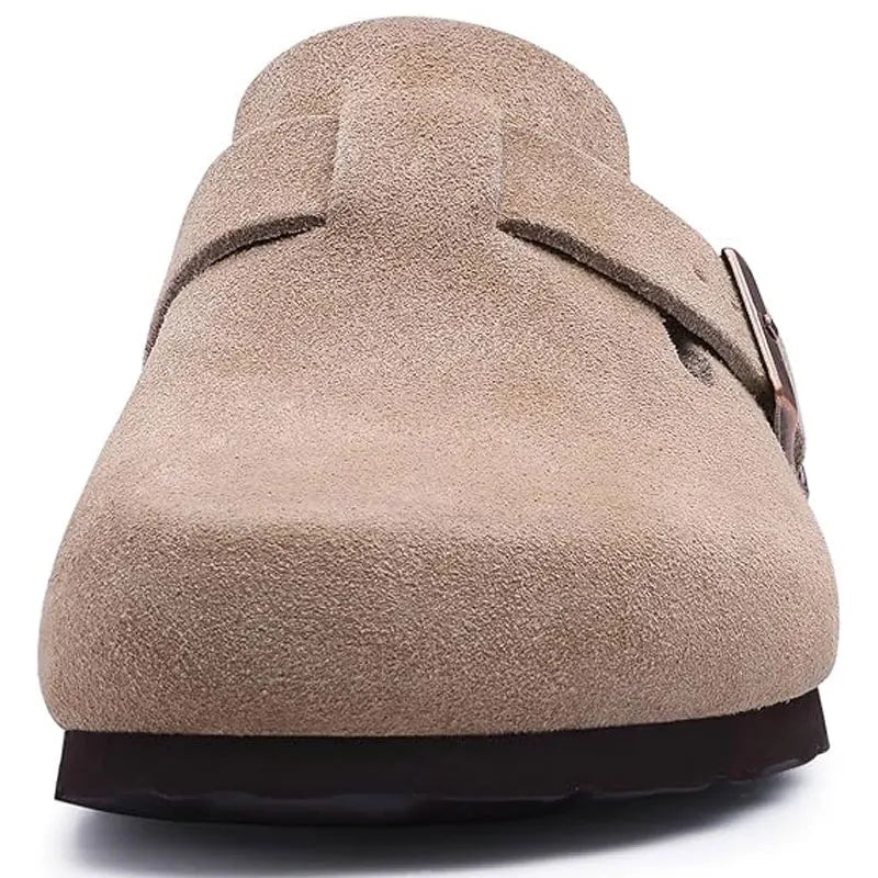 Women's suede cork footbed mule clogs by Jelieora Venture, featuring a stylish and comfortable slip-on footwear design.