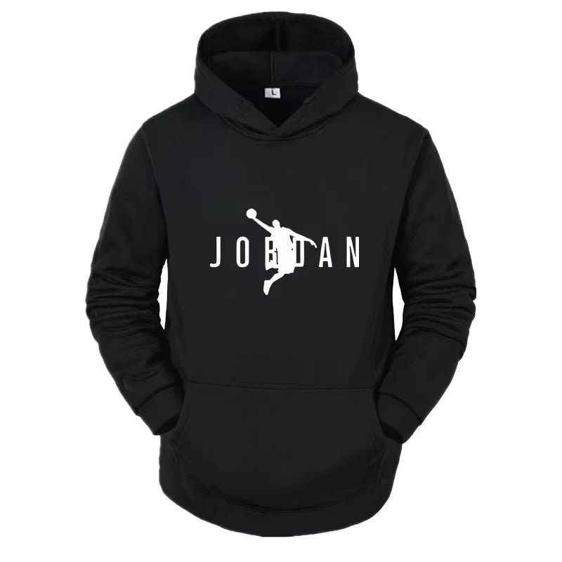 Men's slim fit sports hoodie by Jelieora Venture, featuring a modern design and comfortable fit, shown in black with a front pocket.