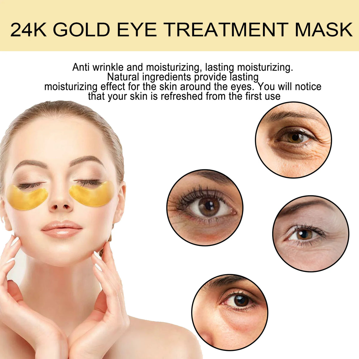 EELHOE 24k gold under eye patches by Jelieora Venture, 60-piece skincare eye masks with collagen and hyaluronic acid for anti-aging