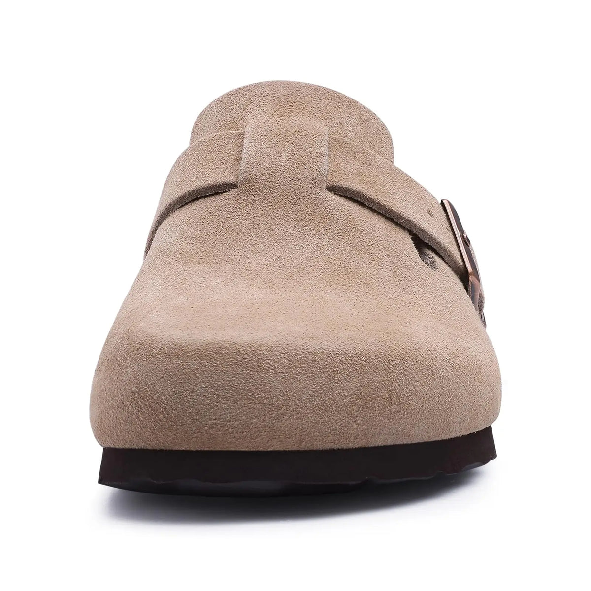 Women’s suede cork footbed mule clogs by Jelieora Venture, stylish footwear with a comfortable slip-on design and natural materials.