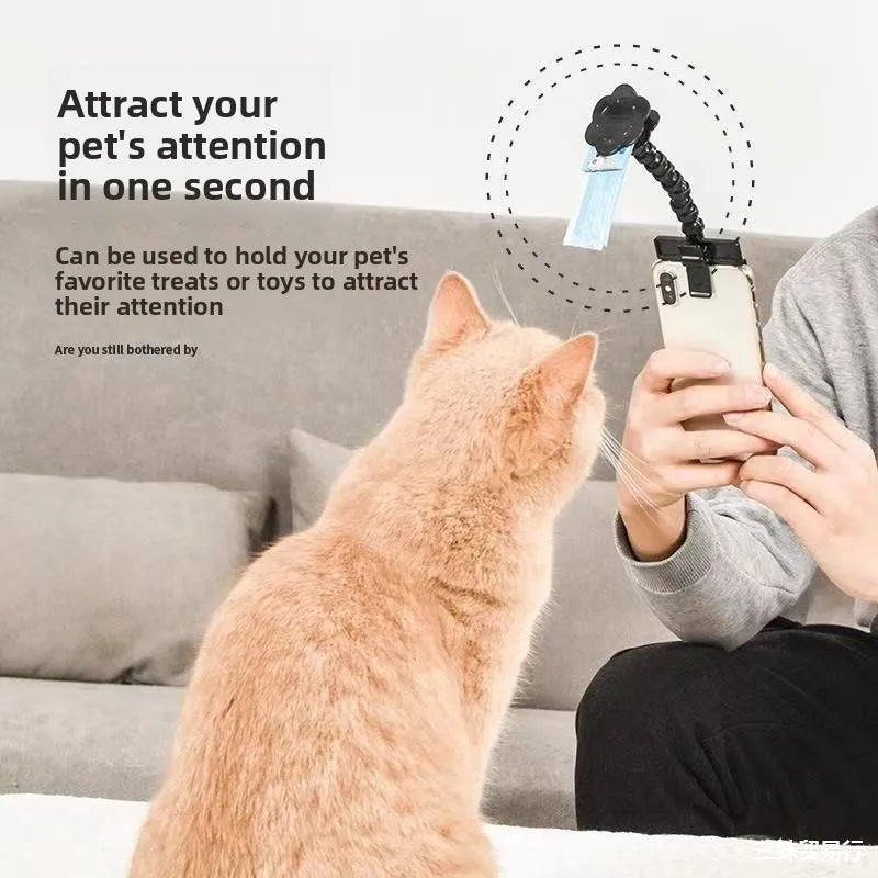 Pet selfie clip by Jelieora Venture, a pet photography gadget with phone holder catching cats and dogs looking at the camera.