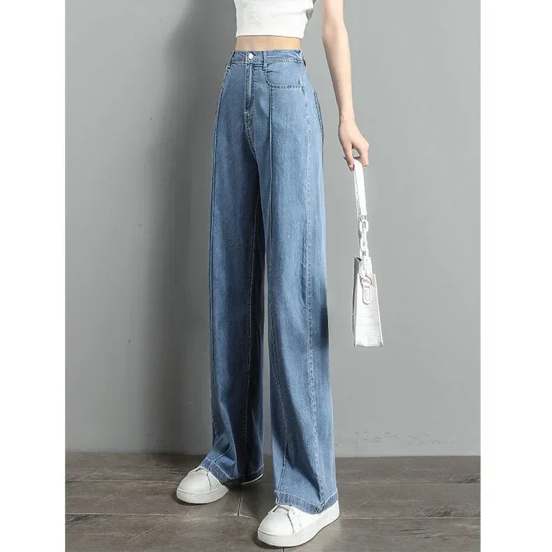 Women's high waist wide leg jeans by Jelieora Venture, shown in a stylish fit with a focus on the denim fabric and wide leg design.