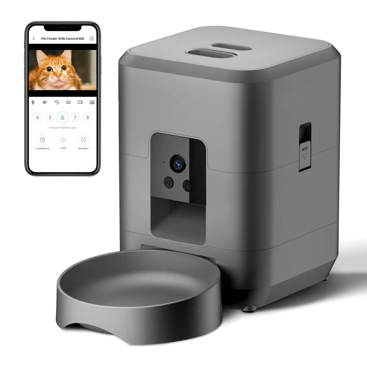 Jelieora Venture smart automatic pet feeder with timer for convenient pet feeding, featuring a sleek design and adjustable settings.