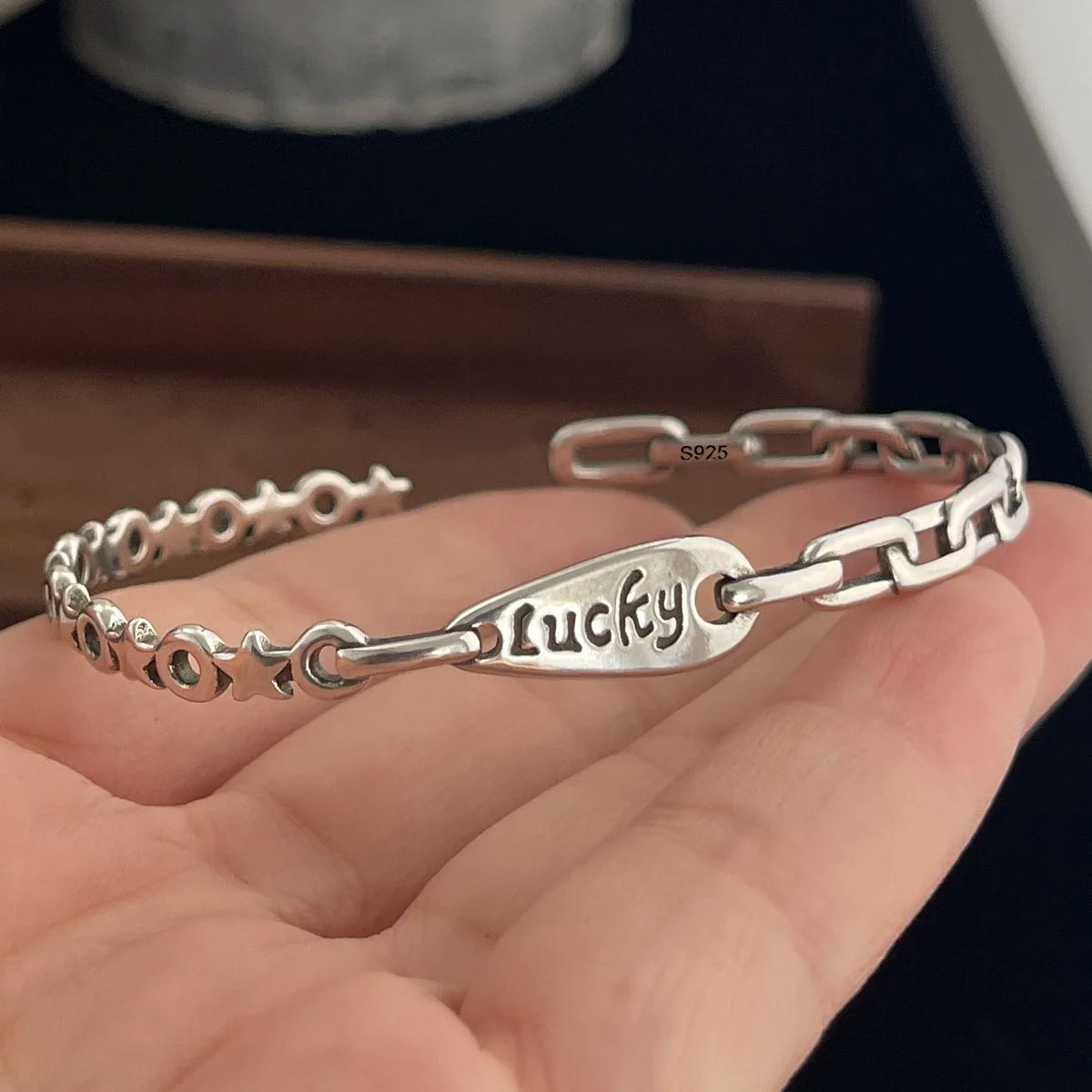Sterling silver retro bracelet with vintage flower pattern, handcrafted jewelry for women and men by Jelieora Venture