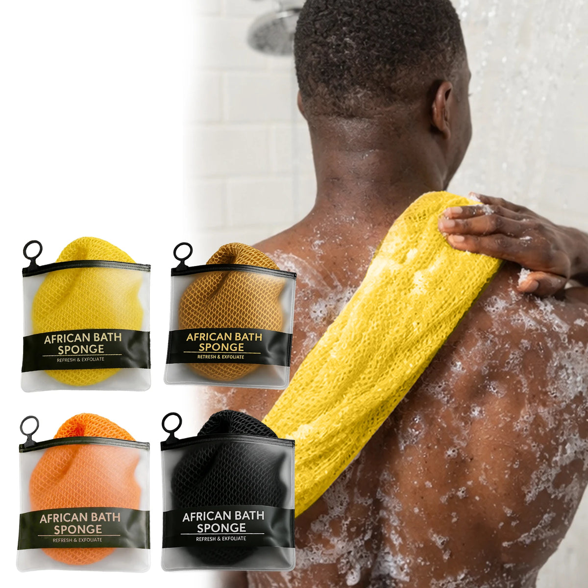 Jelieora Venture African net sponge, soft nylon bath scrubber for exfoliating skin, long back washer, shower skincare towel