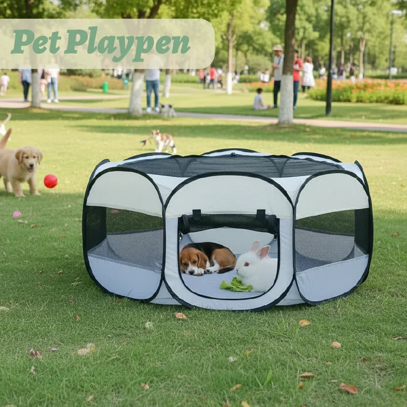 Foldable Jelieora Venture small animal playpen with cover, suitable for indoor or outdoor use for chicks, puppies, kittens, and small pets.