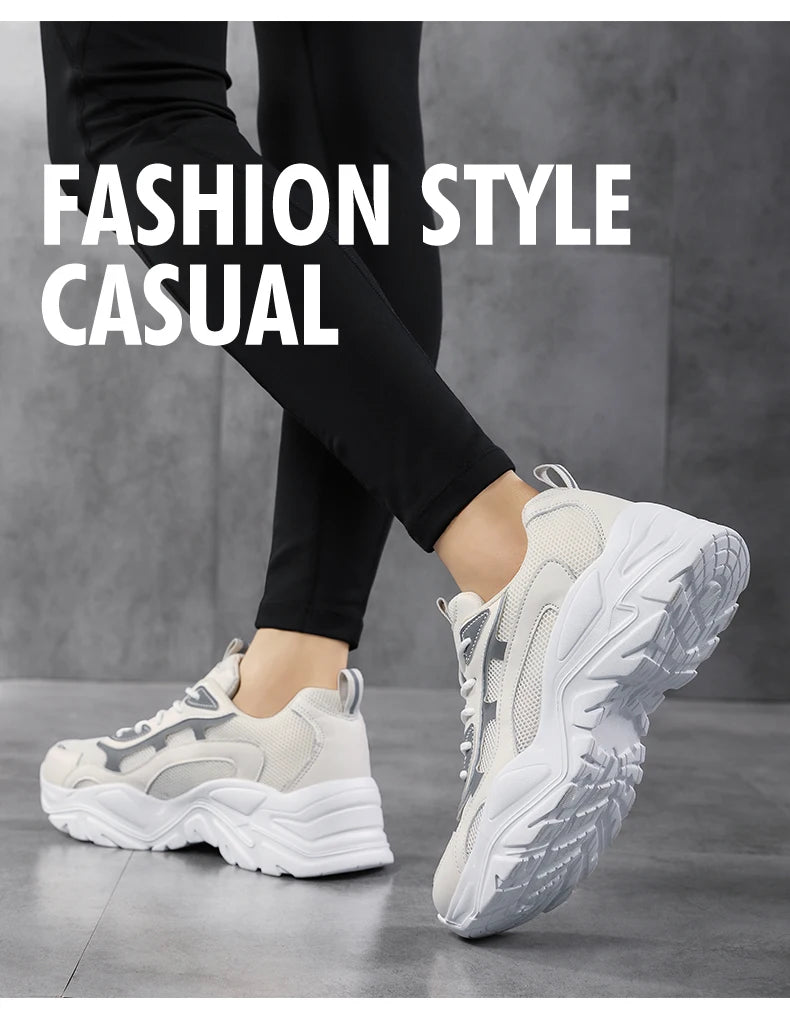 Women's vulcanised platform chunky sneakers by Jelieora Venture, featuring a bold design with thick soles and trendy style.
