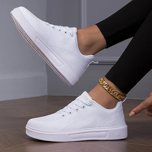 Women's breathable mesh chunky sneakers by Jelieora Venture, showcasing stylish white footwear with thick soles and mesh upper.