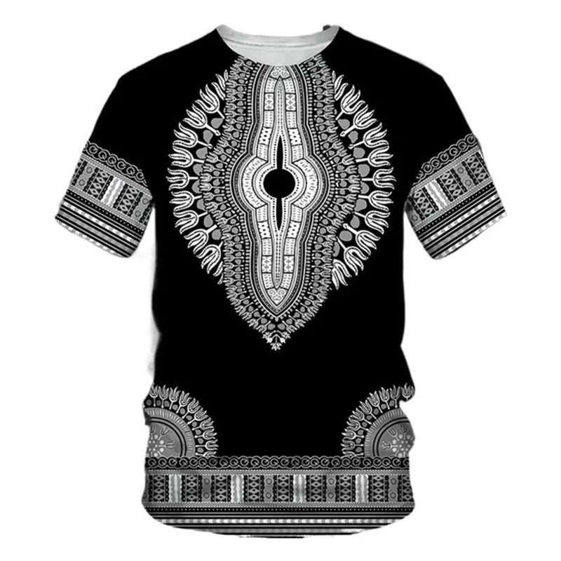 Men's African print T-shirt by Jelieora Venture featuring vibrant, colorful traditional patterns on a comfortable fabric.