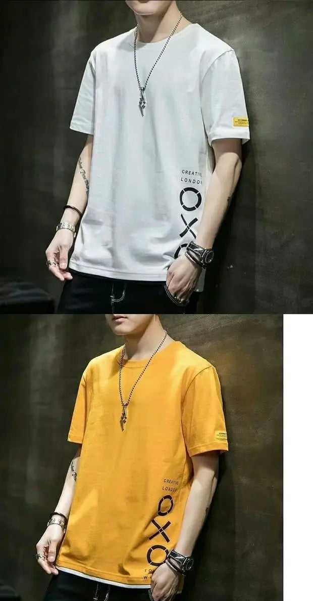 Men's casual round neck T-shirt by Jelieora Venture, plain design, lightweight fabric, displayed on a hanger.