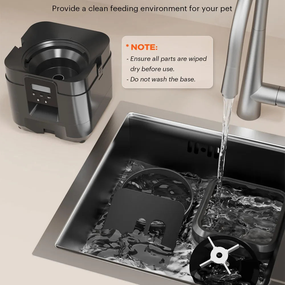 Jelieora Venture automatic pet feeder for cats and dogs with timed, automatic food dispensing and stainless steel bowl.