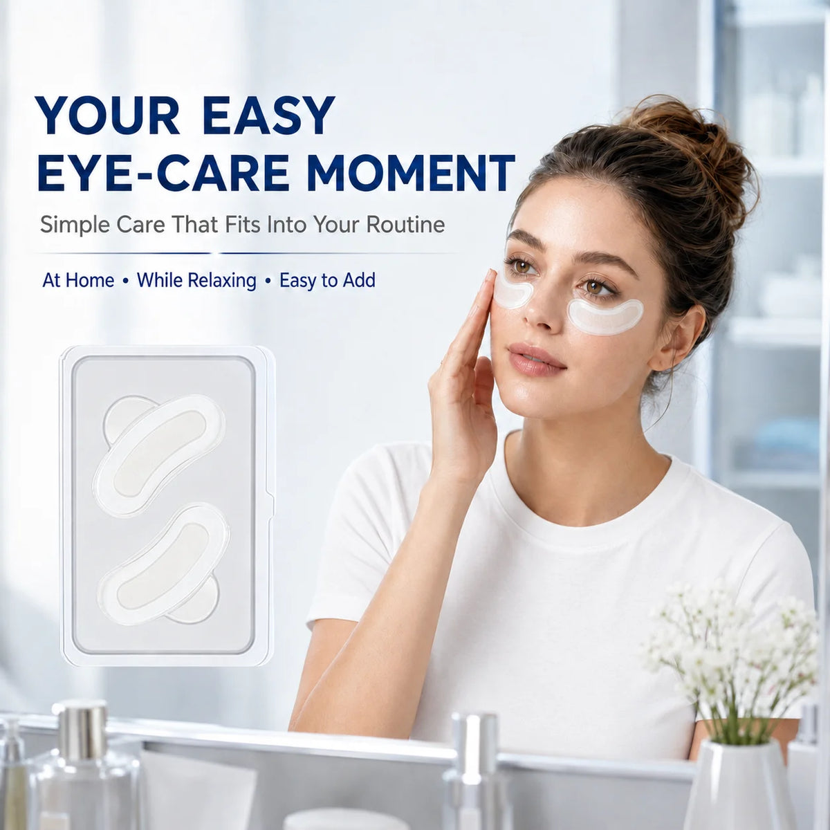 Jelieora Venture micro-needle under eye patches for targeted eye care, shown on skin with one pair of easy-to-use beauty patches