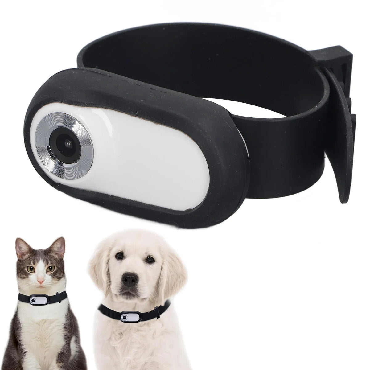 Jelieora Venture pet sports camera attached to a dog collar, featuring wide-angle lens and Full HD video for outdoor pet recording