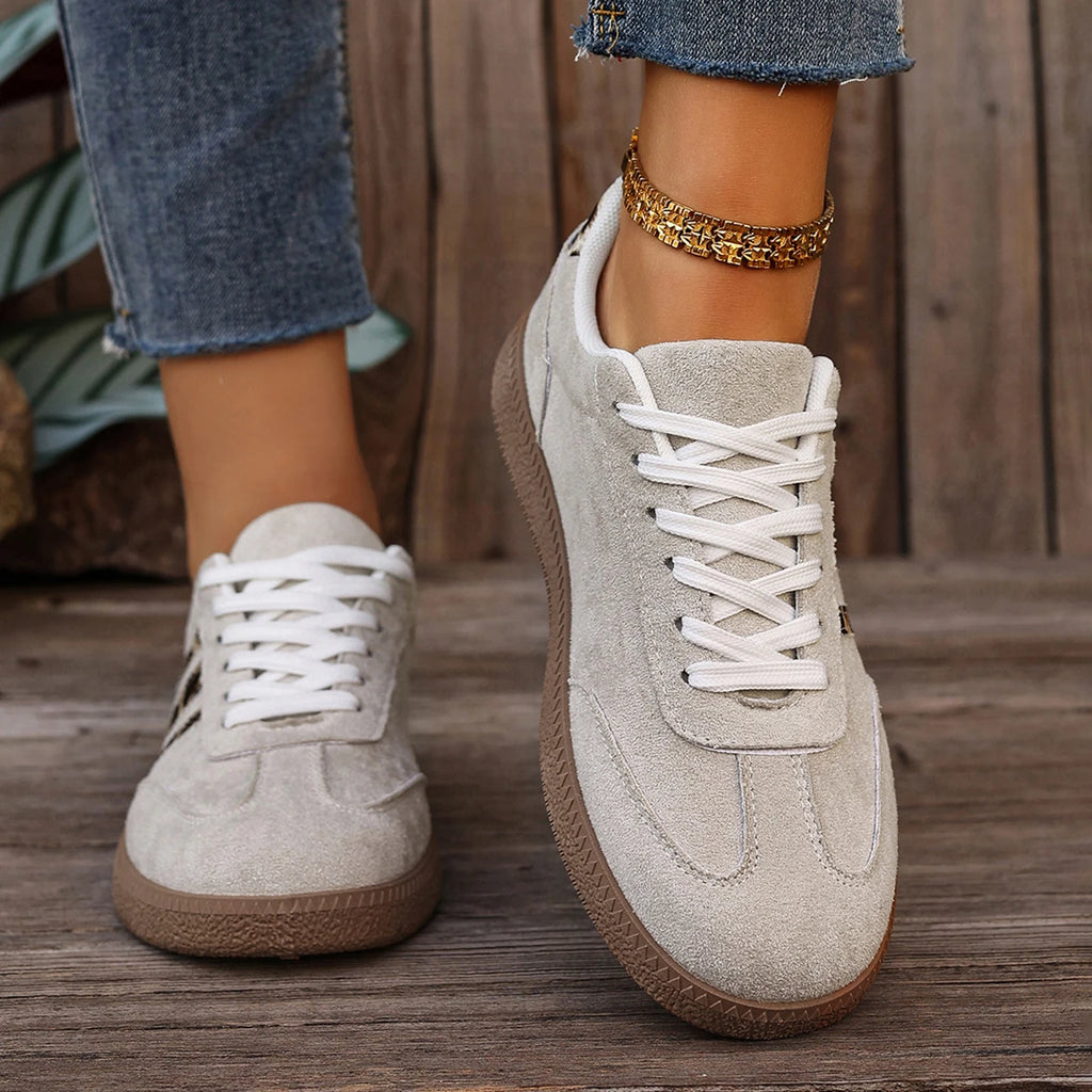 Women's Leopard Print Casual Sports Shoes | Lace-Up Anti-Slip Trainers