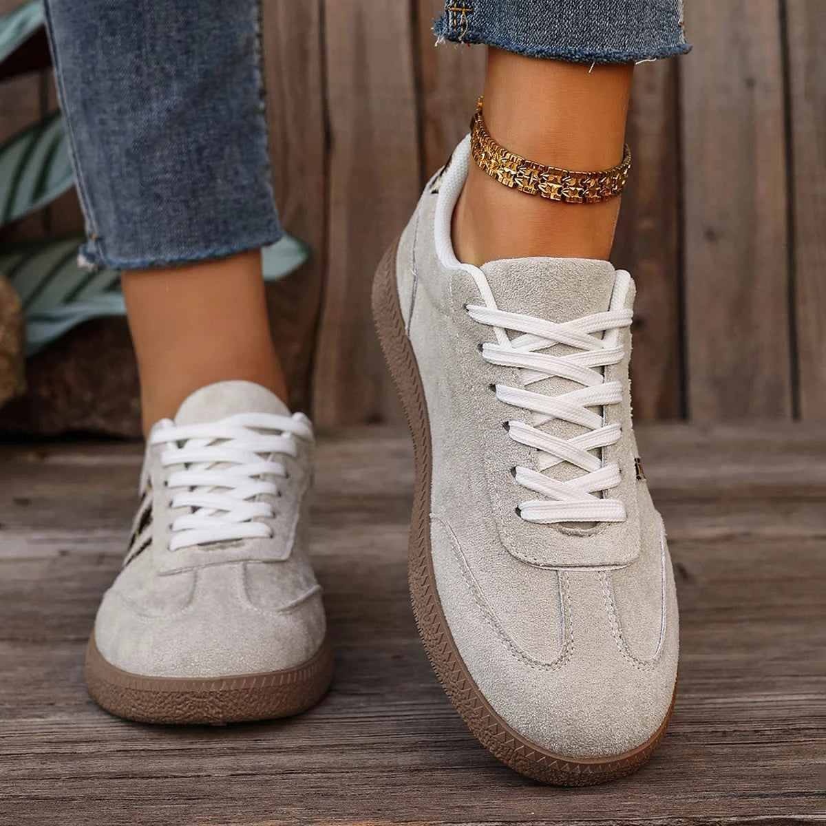 Women's Leopard Print Casual Sports Shoes | Lace-Up Anti-Slip Trainers