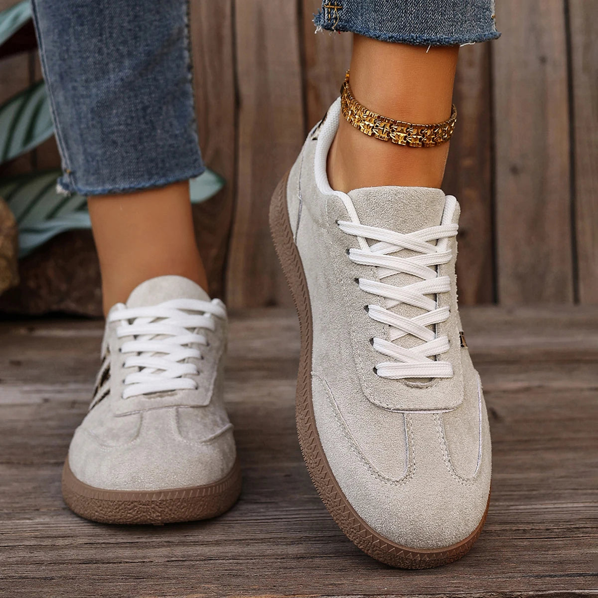 Women's Leopard Print Casual Sports Shoes | Lace-Up Anti-Slip Trainers