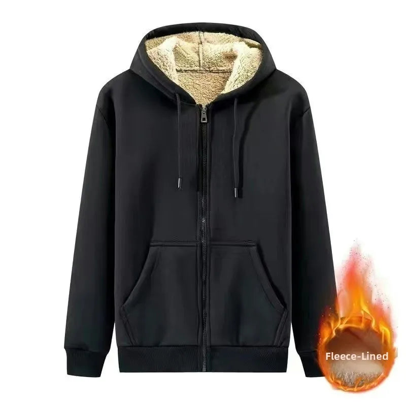 Unisex lamb velvet zip hoodie by Jelieora Venture featuring ultra-soft fleece fabric in sizes M to 5XL, shown in a relaxed fit.