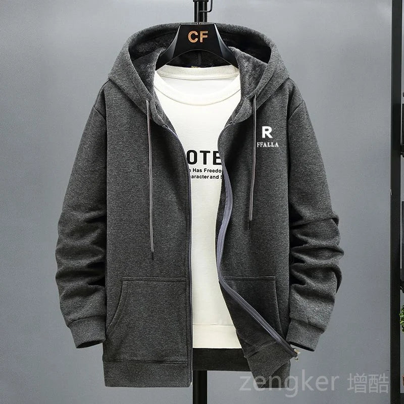 Men's plus size hooded zip sweatshirt by Jelieora Venture, featuring a front zipper, hood, and comfortable fit in the image.