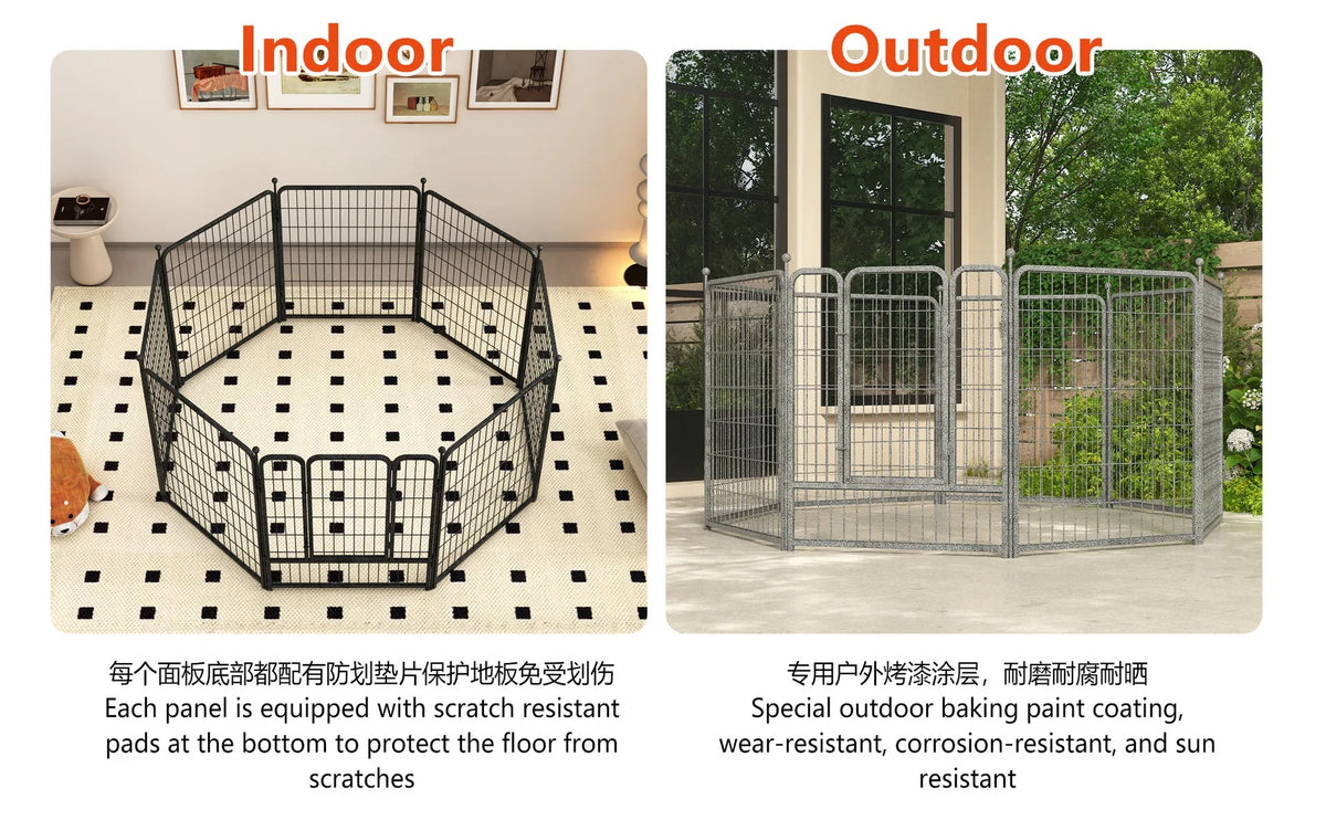 Jelieora Venture heavy duty dog playpen with ground stakes, indoor outdoor pet fence for puppy safety and containment.