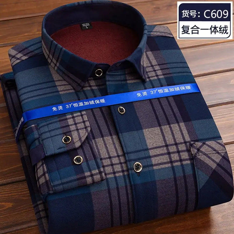 Men's fleece-lined plaid shirt jacket by Jelieora Venture, showing the cozy, button-up top with a classic plaid pattern and fleece interior.