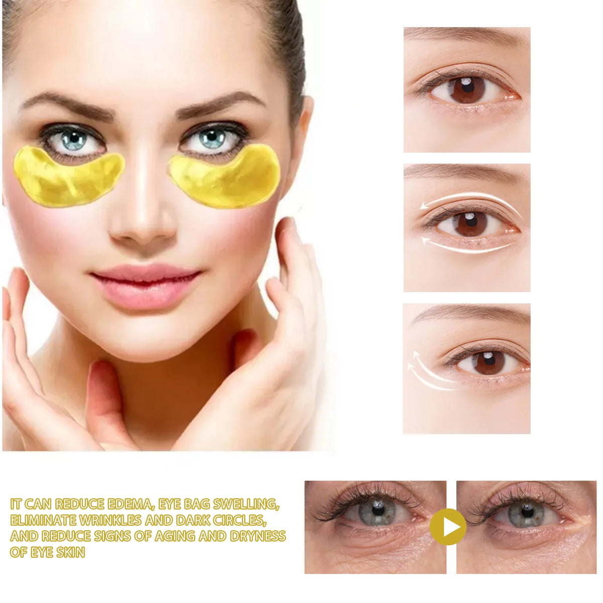 EELHOE 24k gold under eye patches by Jelieora Venture, 60 collagen and hyaluronic acid eye masks, designed to reduce aging signs.