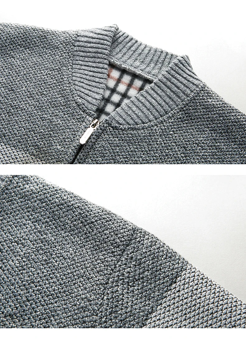 Men's knitted cardigan jumper by Jelieora Venture, showcasing a cozy, stylish knitwear design in neutral tones.