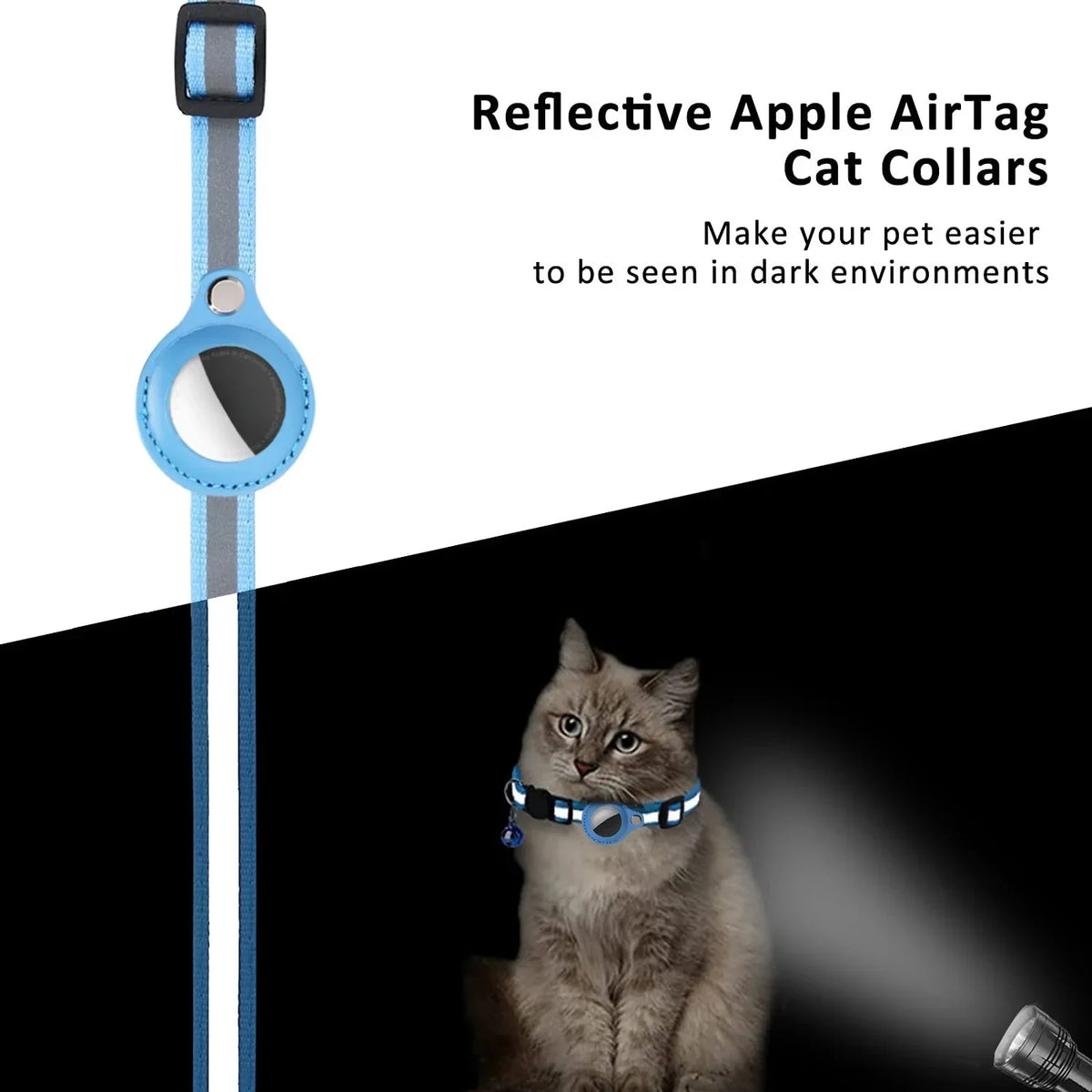 Jelieora Venture adjustable cat collar with footprint print, reflective safety necklace, bell, and Airtag holder for pet security.
