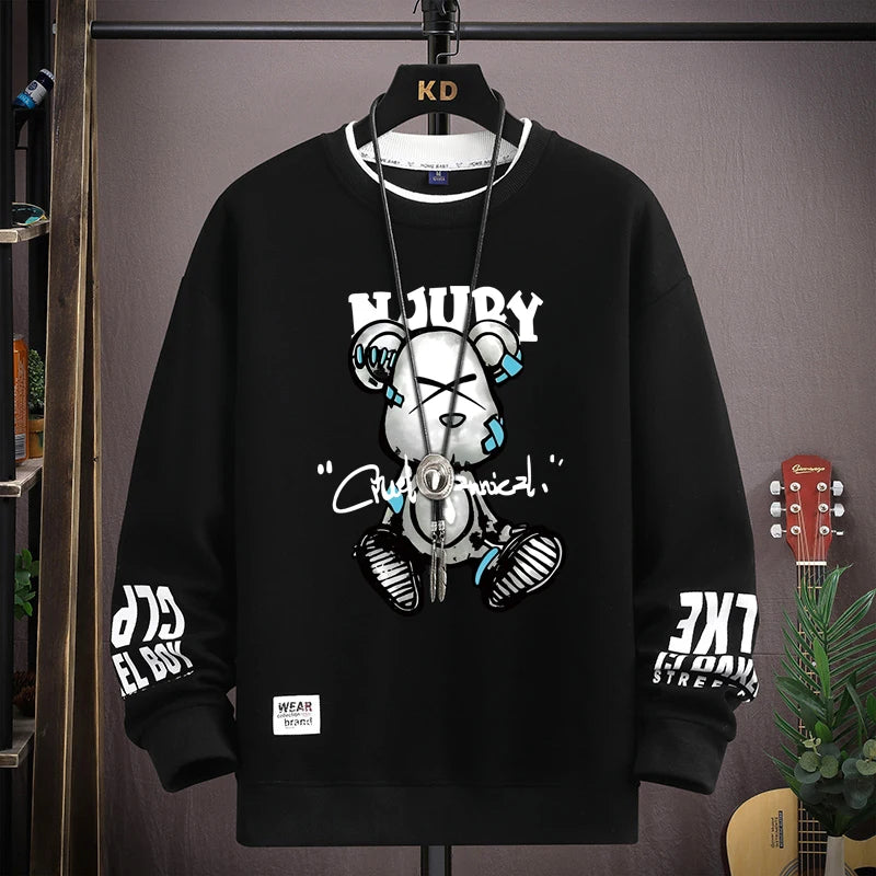 Men's Bear Print Sweatshirt by Jelieora Venture featuring a cozy design with a bear graphic on soft fabric.