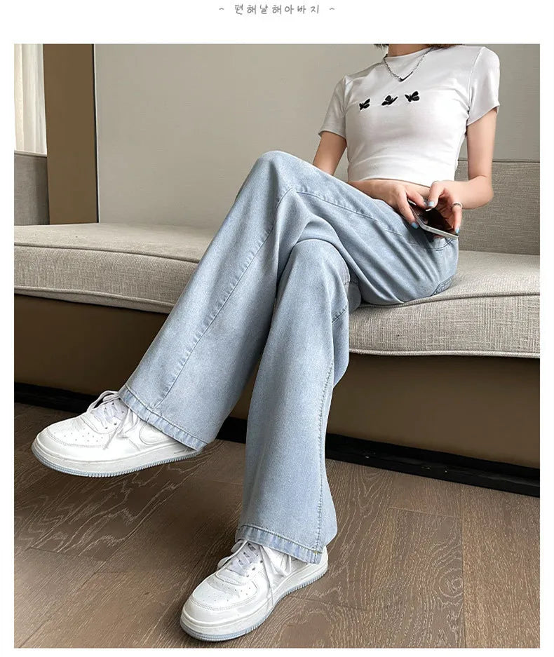 Women's high waist wide leg jeans by Jelieora Venture, shown in a stylish fit with a high-rise waist and wide-leg silhouette.