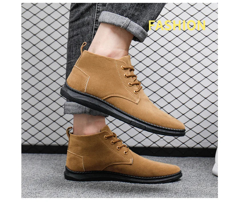 Men's High Top Faux Suede Lace-Up Casual Boots