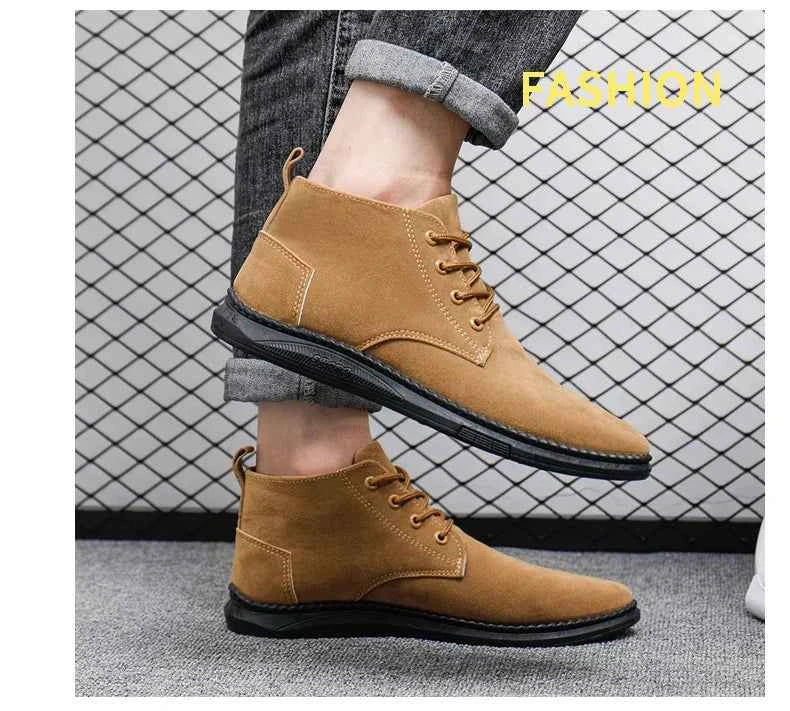 Men's High Top Faux Suede Lace-Up Casual Boots