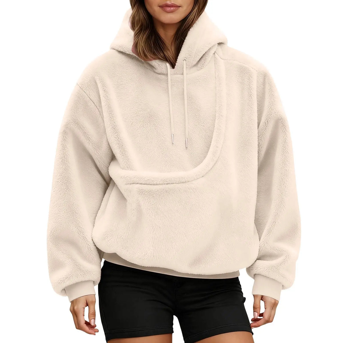 Unisex pet carrier hoodie by Jelieora Venture featuring a cozy, stylish design with a built-in space for carrying small pets.