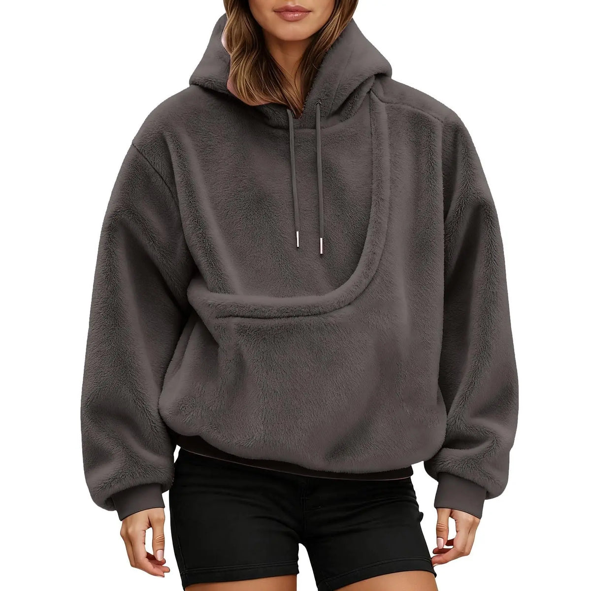 Unisex pet carrier hoodie by Jelieora Venture featuring a cozy design with a front pocket for carrying small pets.