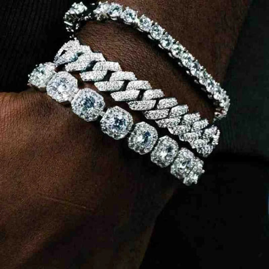Rhinestone Cuban Chain Bracelet | Iced Out Hip Hop Link Bracelet for Women & Men