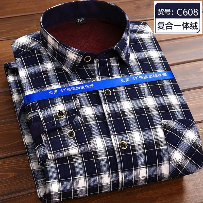 Men's fleece-lined plaid shirt jacket by Jelieora Venture, showing the warm, plaid design and button-up front.
