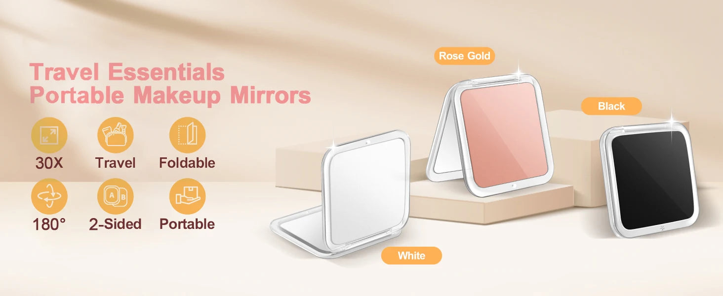 Compact 30x Magnifying Makeup Mirror with Tweezers | Travel Pocket Mirror