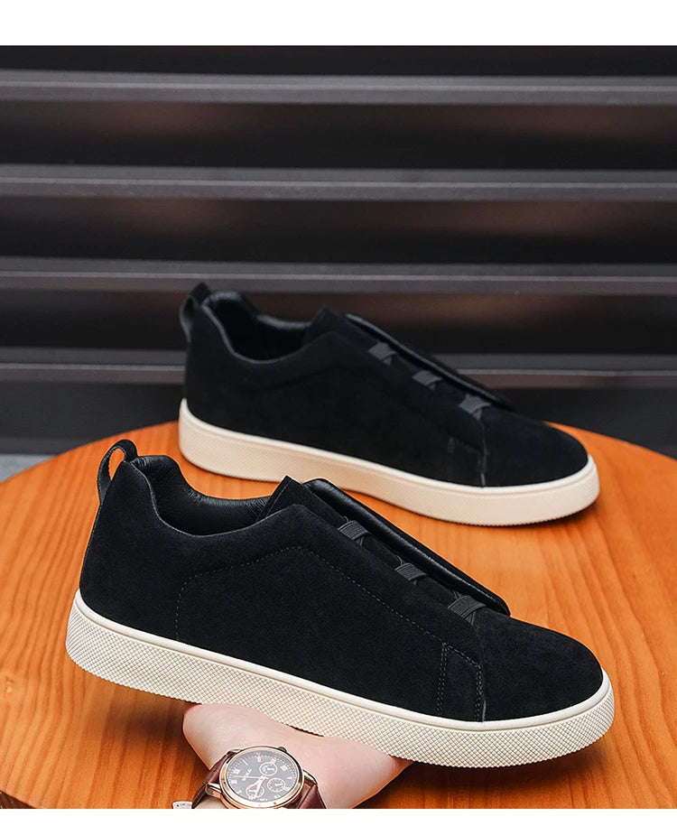 Men's suede leather casual shoes with thick soles from Jelieora Venture, featuring a stylish design and comfortable footwear fit.