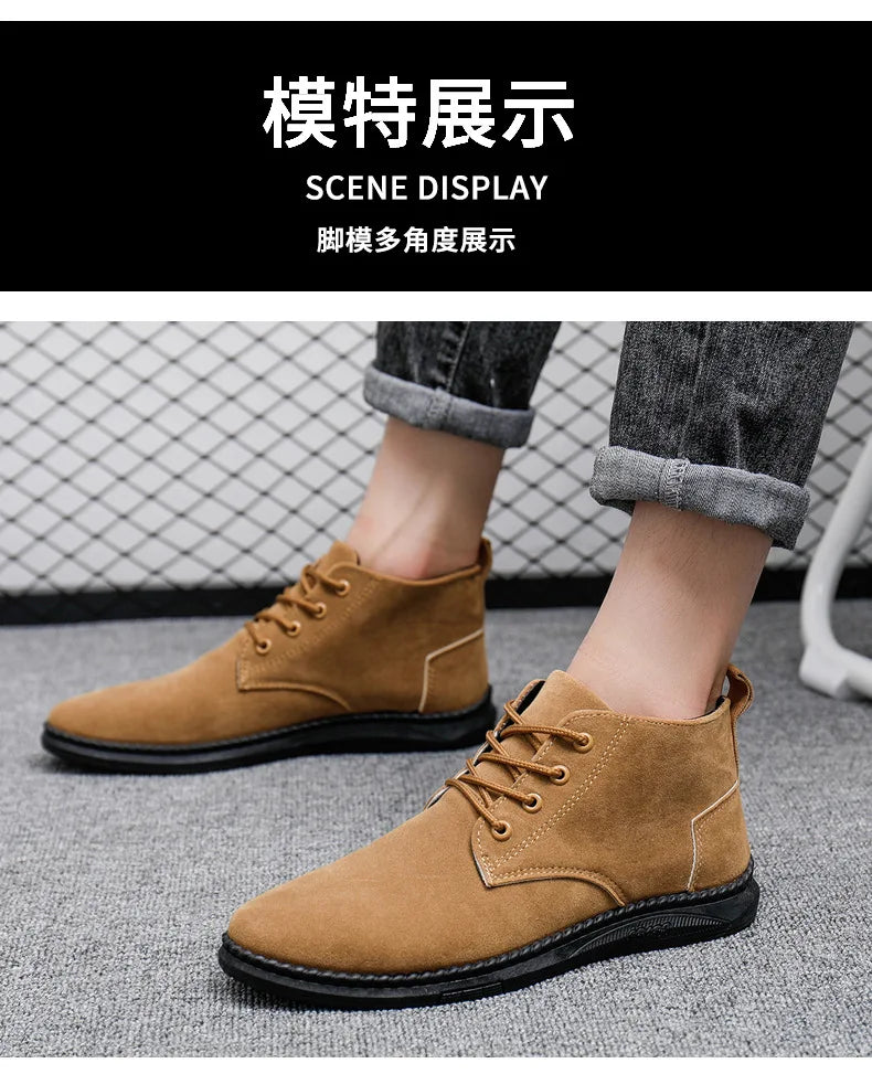 Men's High Top Faux Suede Lace-Up Casual Boots
