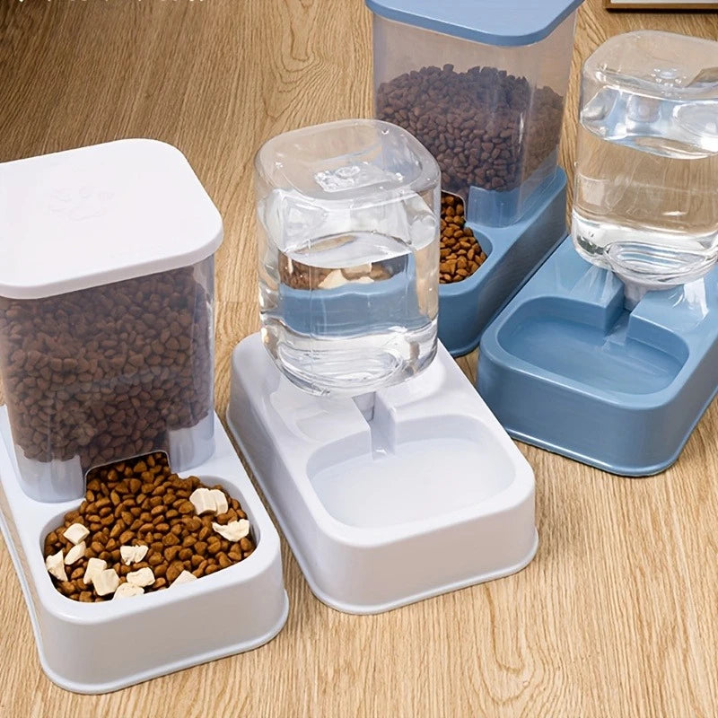 Automatic pet feeder and drinker set for cats and dogs, Jelieora Venture, with smart portion control, no batteries needed.