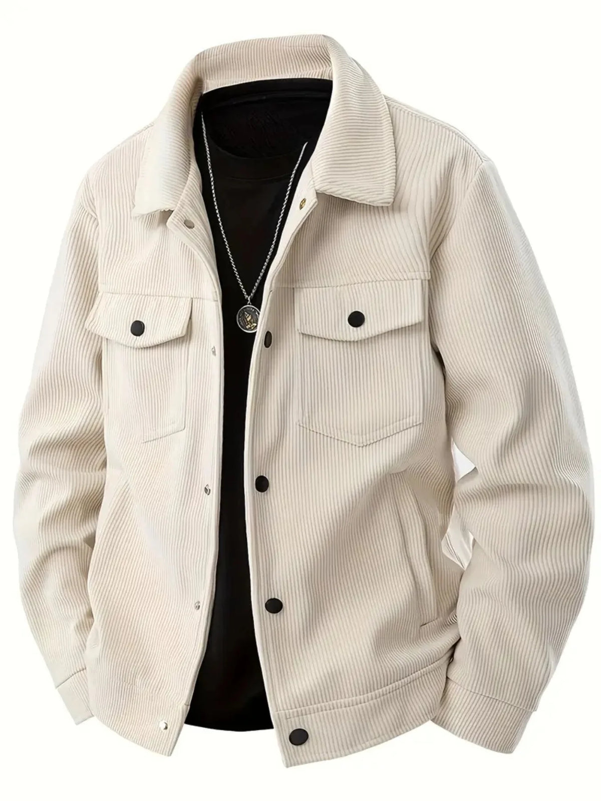 Men's Japanese style corduroy lapel jacket by Jelieora Venture, featuring a classic outerwear design with a tailored fit and lapel collar.